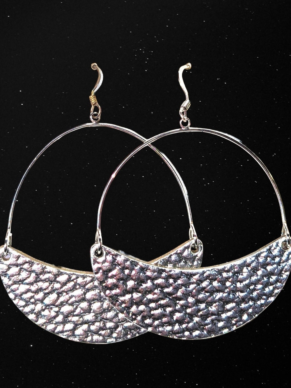 Textured Silver Crescent Hoop Earrings for Women